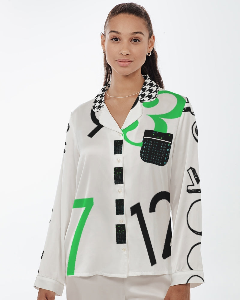 BOOK OF NUMBERS Women's Satin Long Sleeve Pajama Top